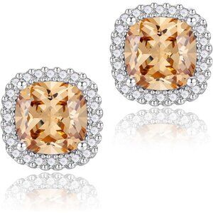 Women's Square Birthstone Cubic Zirconia Mall Dainty Tan Elegant Earring